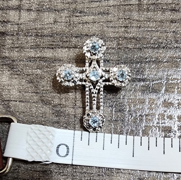 Blue Topaz Cross, Sterling Silver Sky Blue Topaz Dainty Religious Cross - Picture 7 of 9